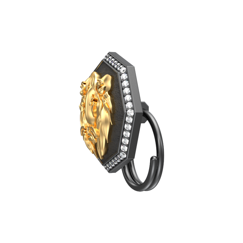 Lion Luxe, Wild Button set with CZ Diamonds, 18kt Gold & Black Ruthenium Plating on Brass.