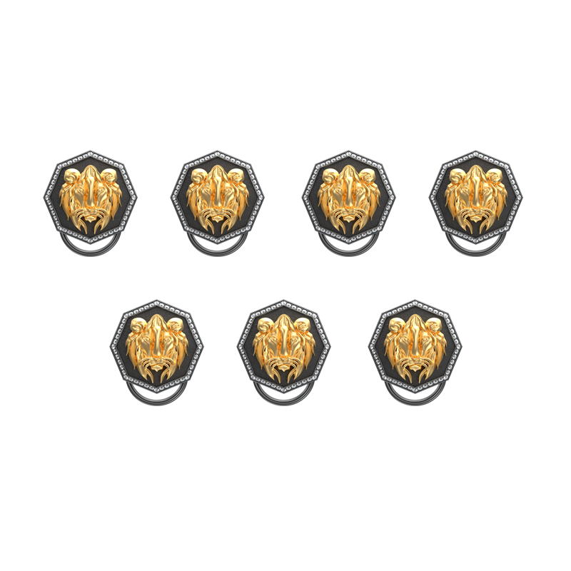 Lion Luxe, Wild Button set with CZ Diamonds, 18kt Gold & Black Ruthenium Plating on Brass.