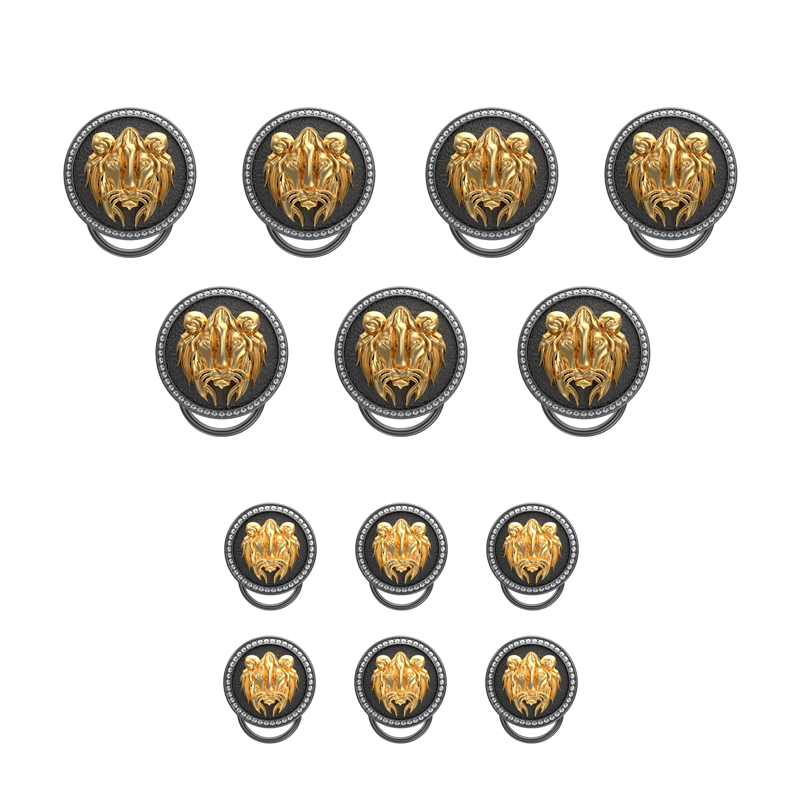 Lion Luxe, Wild Button set with CZ Diamonds, 18kt Gold & Black Ruthenium Plating on Brass.
