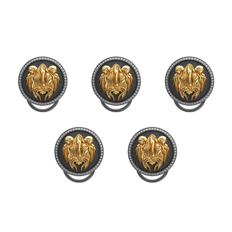Lion Luxe, Wild Button set with CZ Diamonds, 18kt Gold & Black Ruthenium Plating on Brass.