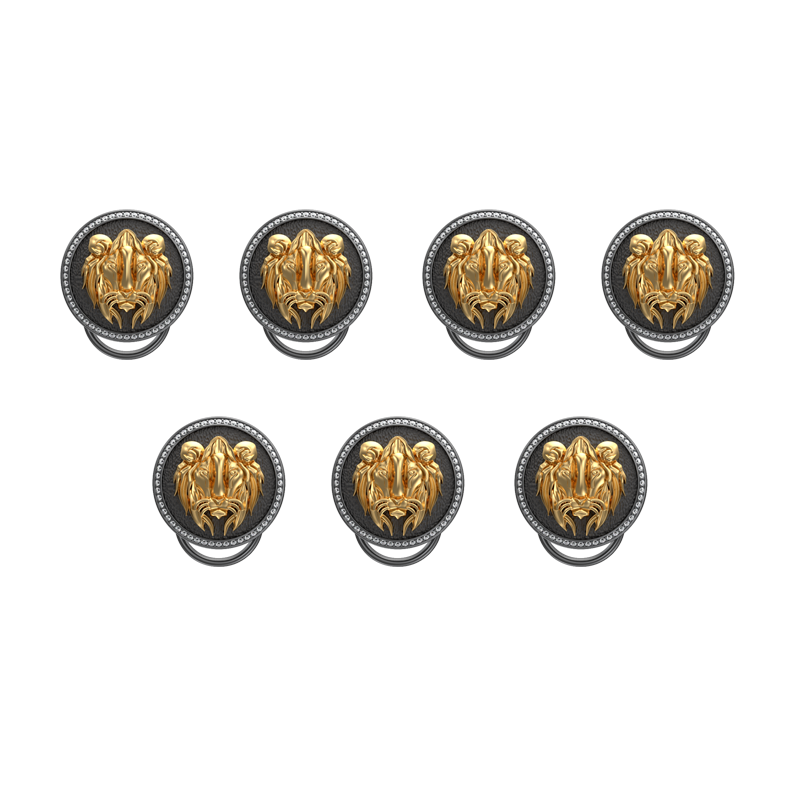 Lion Luxe, Wild Button set with CZ Diamonds, 18kt Gold & Black Ruthenium Plating on Brass.