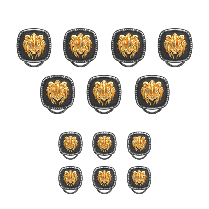 Lion Luxe, Wild Button set with CZ Diamonds, 18kt Gold & Black Ruthenium Plating on Brass.