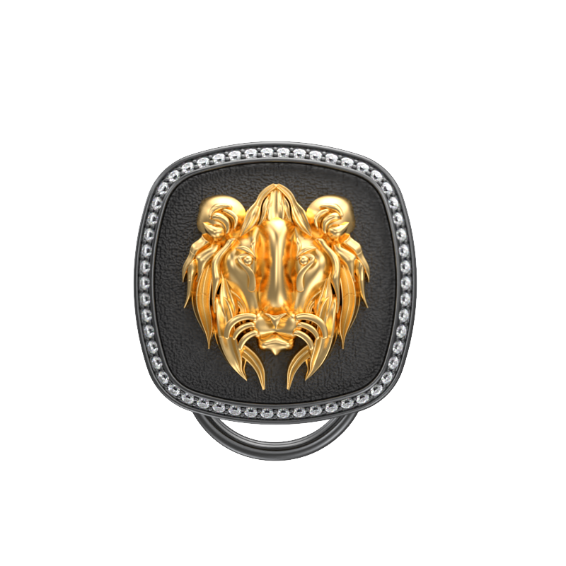 Lion Luxe, Wild Button set with CZ Diamonds, 18kt Gold & Black Ruthenium Plating on Brass.