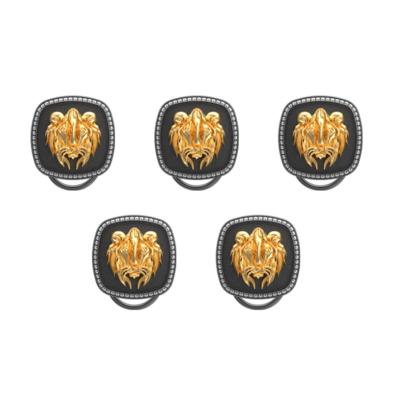 Lion Luxe, Wild Button set with CZ Diamonds, 18kt Gold & Black Ruthenium Plating on Brass.