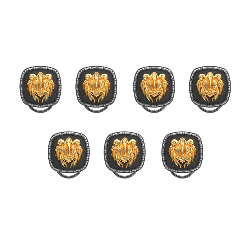 Lion Luxe, Wild Button set with CZ Diamonds, 18kt Gold & Black Ruthenium Plating on Brass.