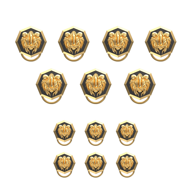 Lion, Wild Button set with 18kt Gold & Black Ruthenium Plating on Brass.