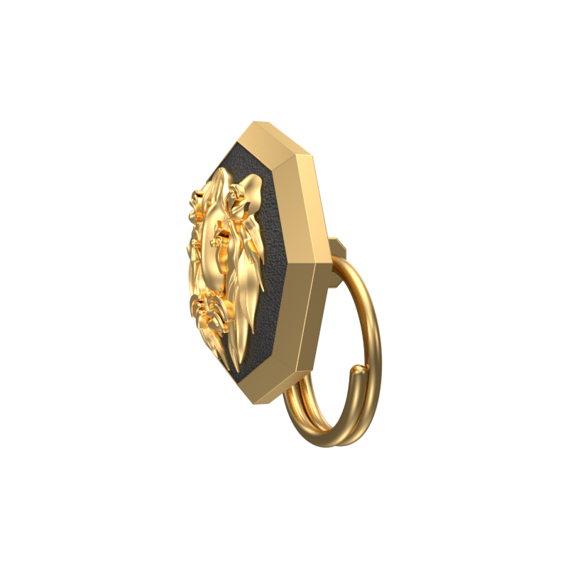 Lion, Wild Button set with 18kt Gold & Black Ruthenium Plating on Brass.
