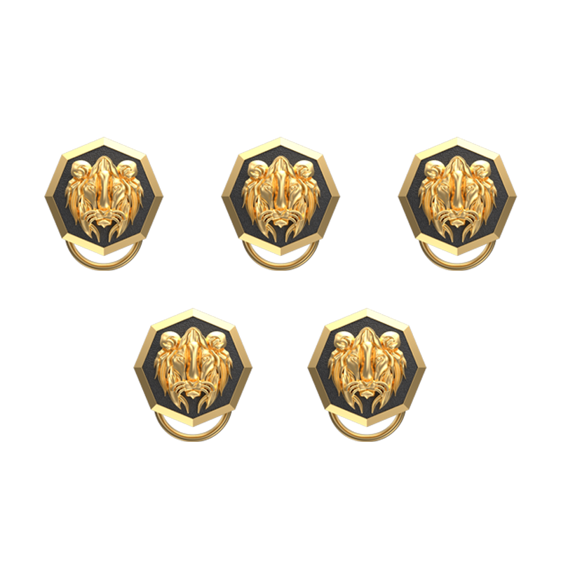 Lion, Wild Button set with 18kt Gold & Black Ruthenium Plating on Brass.