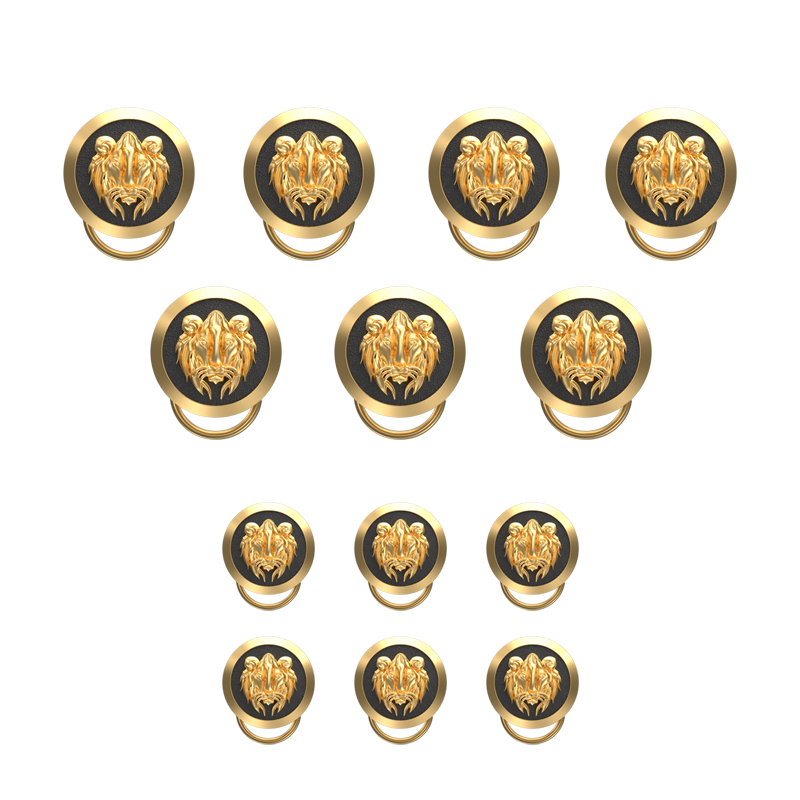 Lion, Wild Button set with 18kt Gold & Black Ruthenium Plating on Brass.