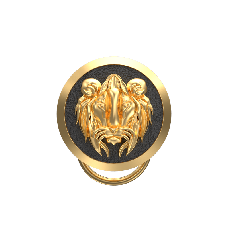 Lion, Wild Button set with 18kt Gold & Black Ruthenium Plating on Brass.