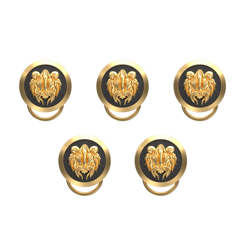 Lion, Wild Button set with 18kt Gold & Black Ruthenium Plating on Brass.
