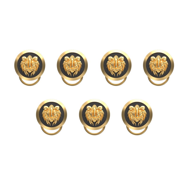 Lion, Wild Button set with 18kt Gold & Black Ruthenium Plating on Brass.