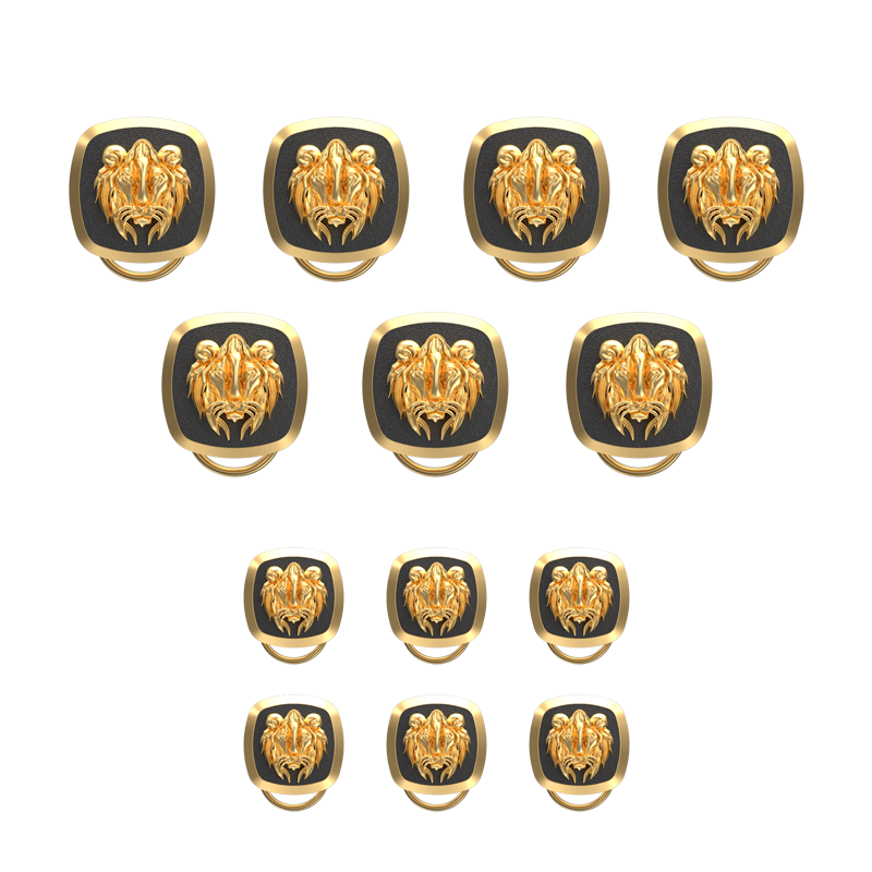 Lion, Wild Button set with 18kt Gold & Black Ruthenium Plating on Brass.
