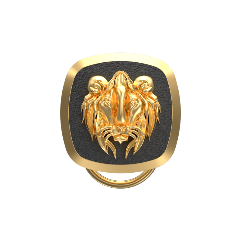 Lion, Wild Button set with 18kt Gold & Black Ruthenium Plating on Brass.
