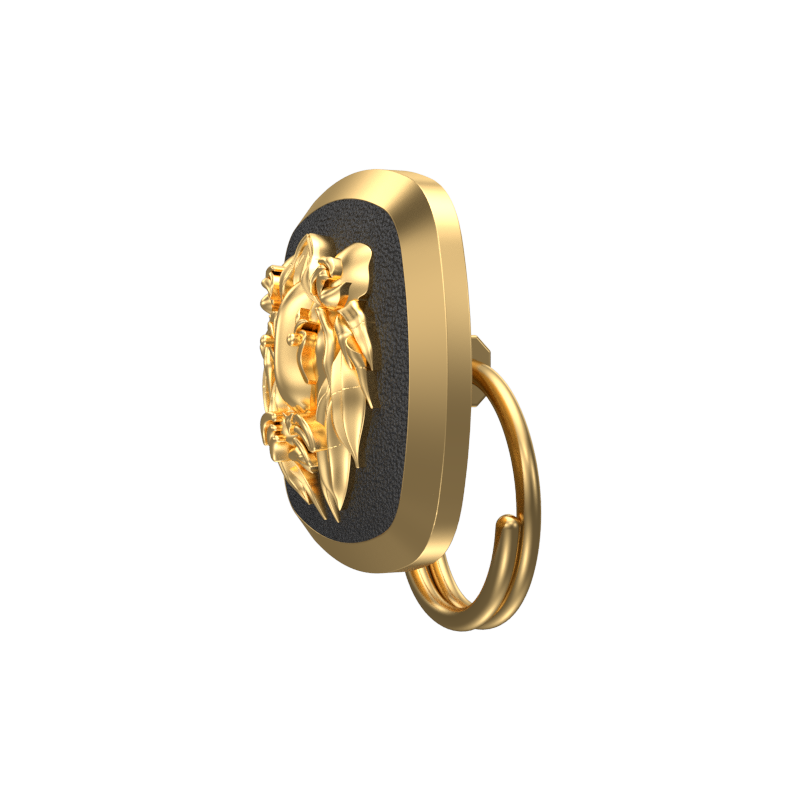 Lion, Wild Button set with 18kt Gold & Black Ruthenium Plating on Brass.