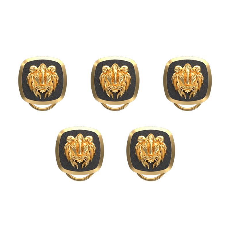 Lion, Wild Button set with 18kt Gold & Black Ruthenium Plating on Brass.
