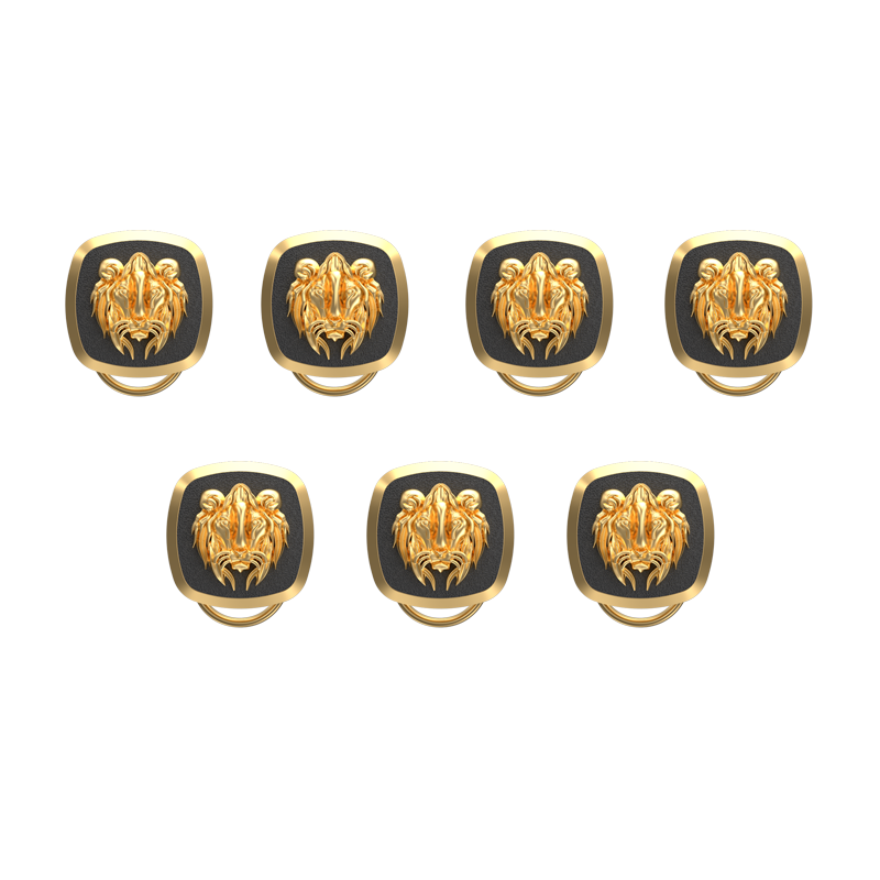 Lion, Wild Button set with 18kt Gold & Black Ruthenium Plating on Brass.