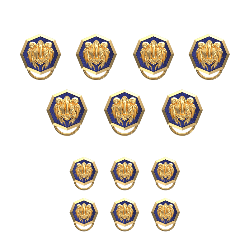 Lion, Wild Button set with 18kt Gold & Black Ruthenium Plating on Brass.