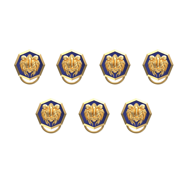 Lion, Wild Button set with 18kt Gold & Black Ruthenium Plating on Brass.