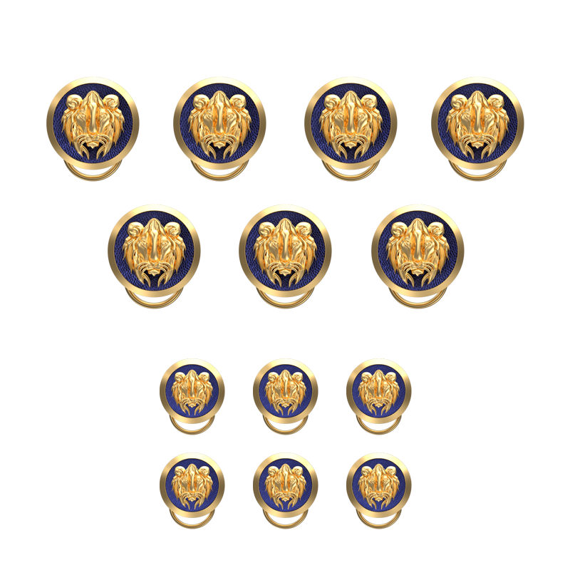 Lion, Wild Button set with 18kt Gold & Black Ruthenium Plating on Brass.