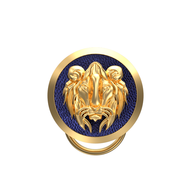 Lion, Wild Button set with 18kt Gold & Black Ruthenium Plating on Brass.