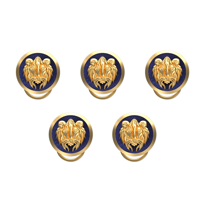 Lion, Wild Button set with 18kt Gold & Black Ruthenium Plating on Brass.