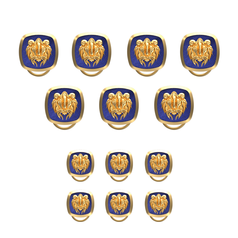 Lion, Wild Button set with 18kt Gold & Black Ruthenium Plating on Brass.