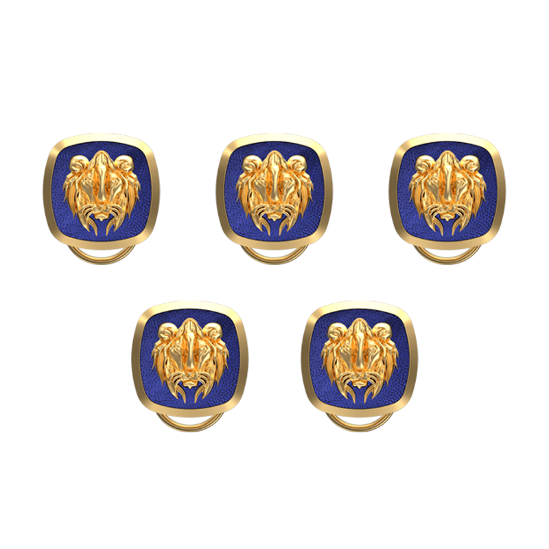 Lion, Wild Button set with 18kt Gold & Black Ruthenium Plating on Brass.