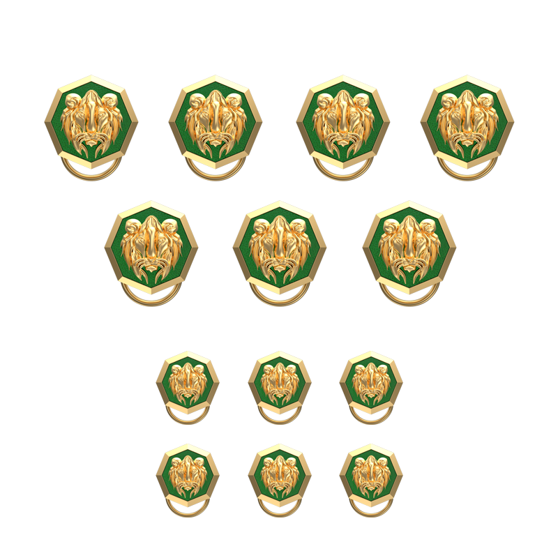 Lion, Wild Button set with 18kt Gold & Black Ruthenium Plating on Brass.