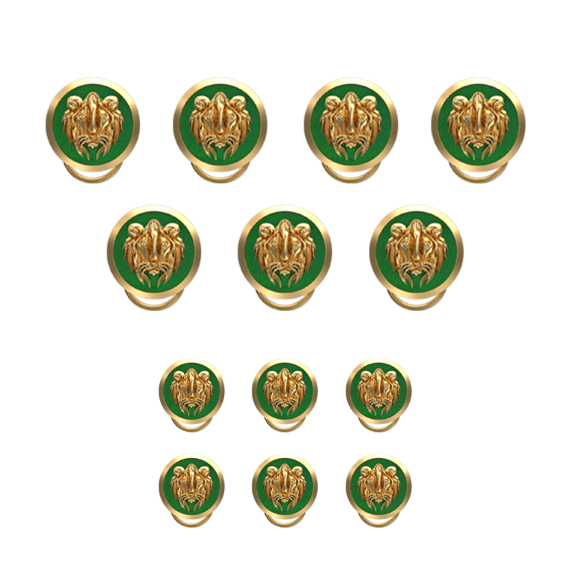 Lion, Wild Button set with 18kt Gold & Black Ruthenium Plating on Brass.