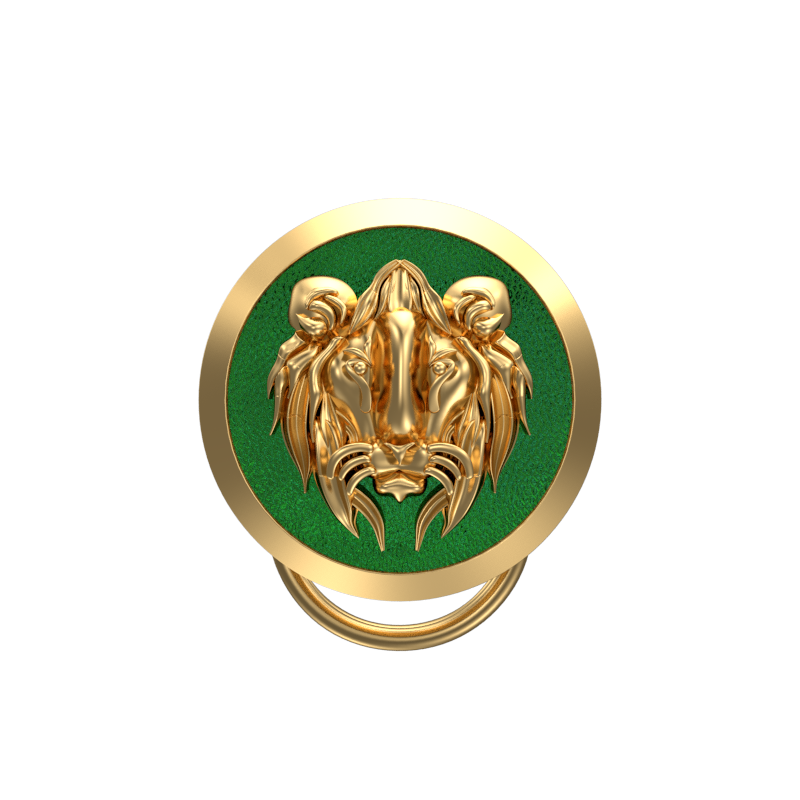Lion, Wild Button set with 18kt Gold & Black Ruthenium Plating on Brass.