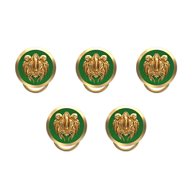 Lion, Wild Button set with 18kt Gold & Black Ruthenium Plating on Brass.