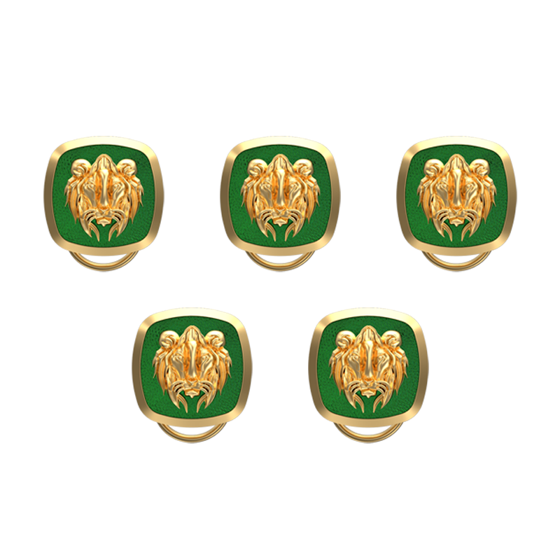 Lion, Wild Button set with 18kt Gold & Black Ruthenium Plating on Brass.