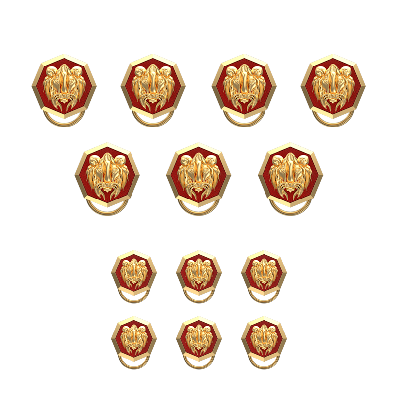 Lion, Wild Button set with 18kt Gold & Black Ruthenium Plating on Brass.