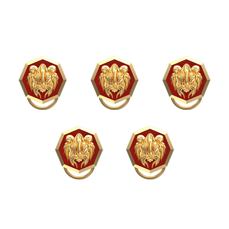 Lion, Wild Button set with 18kt Gold & Black Ruthenium Plating on Brass.