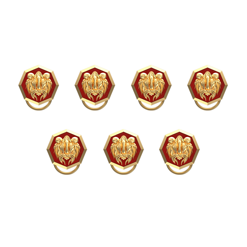 Lion, Wild Button set with 18kt Gold & Black Ruthenium Plating on Brass.