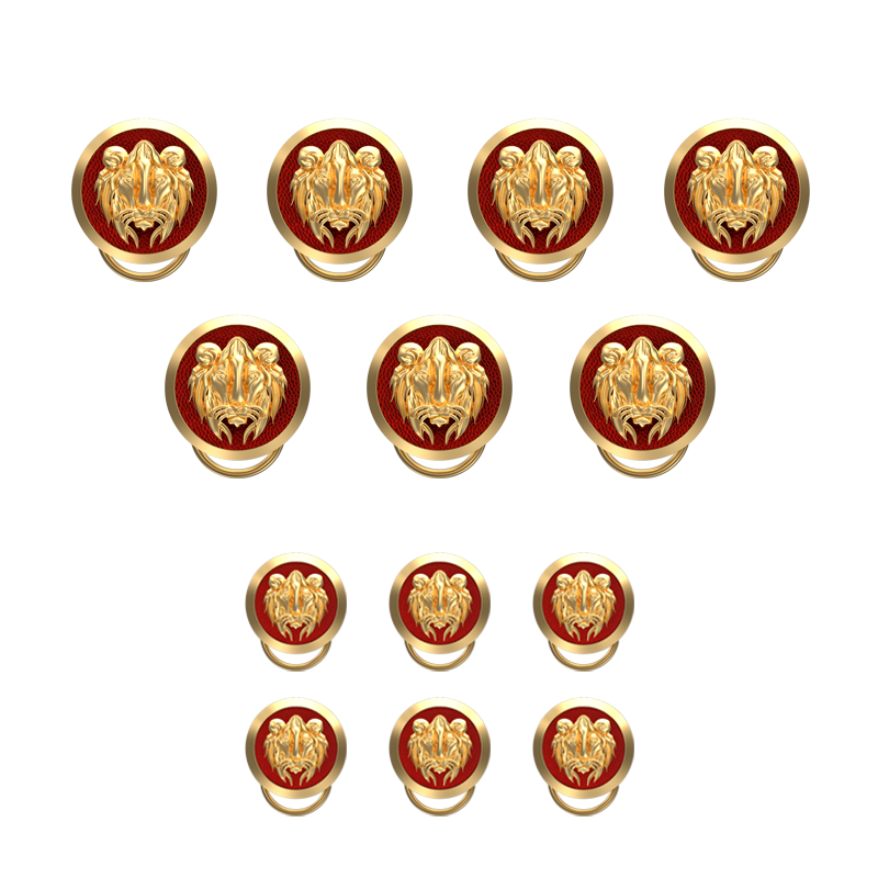 Lion, Wild Button set with 18kt Gold & Black Ruthenium Plating on Brass.