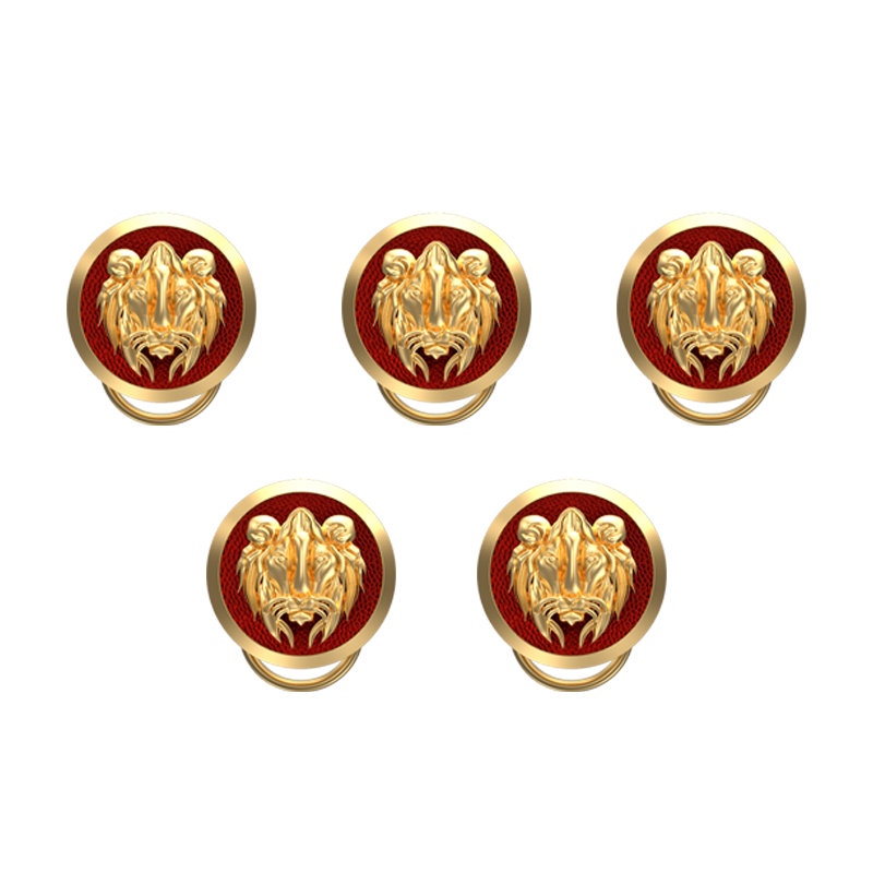 Lion, Wild Button set with 18kt Gold & Black Ruthenium Plating on Brass.