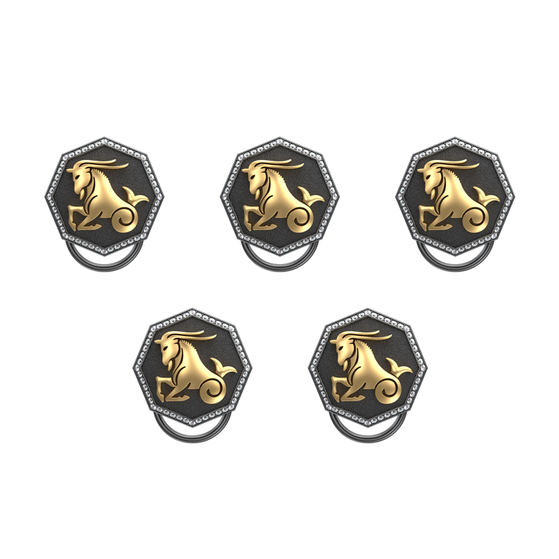 Capricorn Zodiac Button set with CZ Diamonds, 18kt Gold & Black Ruthenium plating on Brass.