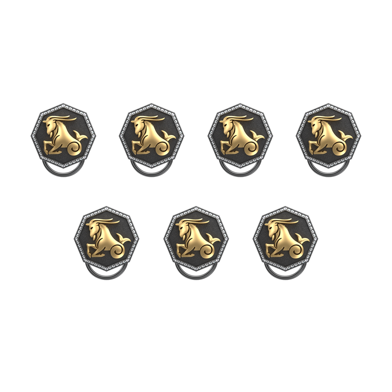 Capricorn Zodiac Button set with CZ Diamonds, 18kt Gold & Black Ruthenium plating on Brass.
