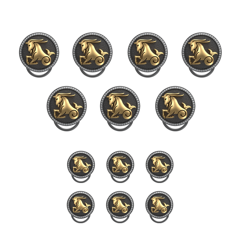 Capricorn Zodiac Button set with CZ Diamonds, 18kt Gold & Black Ruthenium plating on Brass.
