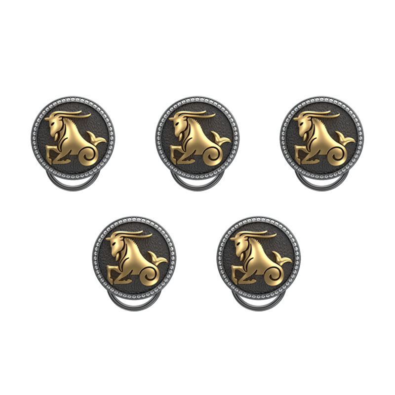 Capricorn Zodiac Button set with CZ Diamonds, 18kt Gold & Black Ruthenium plating on Brass.