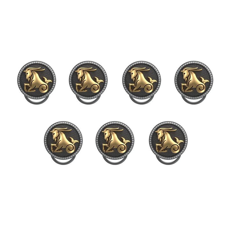 Capricorn Zodiac Button set with CZ Diamonds, 18kt Gold & Black Ruthenium plating on Brass.