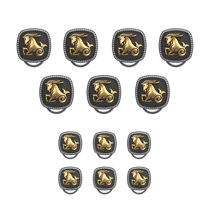 Capricorn Zodiac Button set with CZ Diamonds, 18kt Gold & Black Ruthenium plating on Brass.