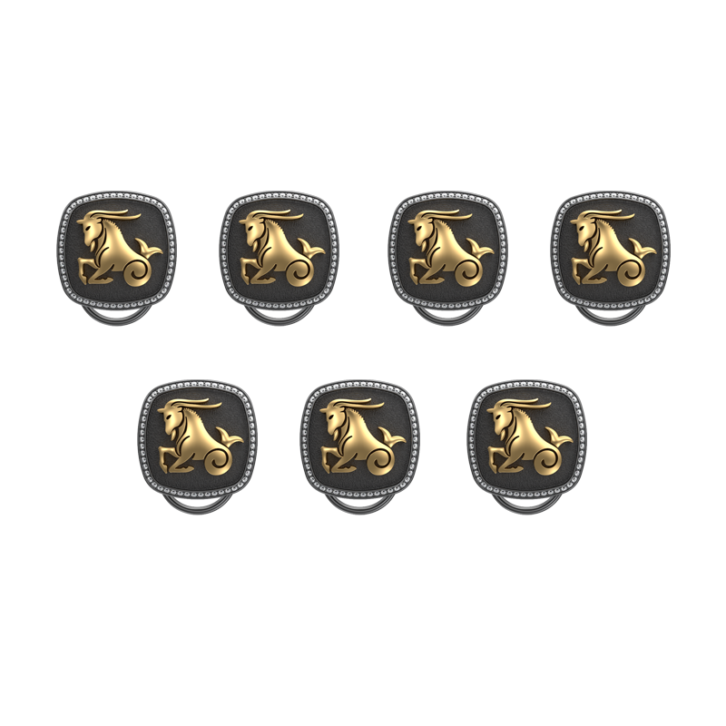 Capricorn Zodiac Button set with CZ Diamonds, 18kt Gold & Black Ruthenium plating on Brass.