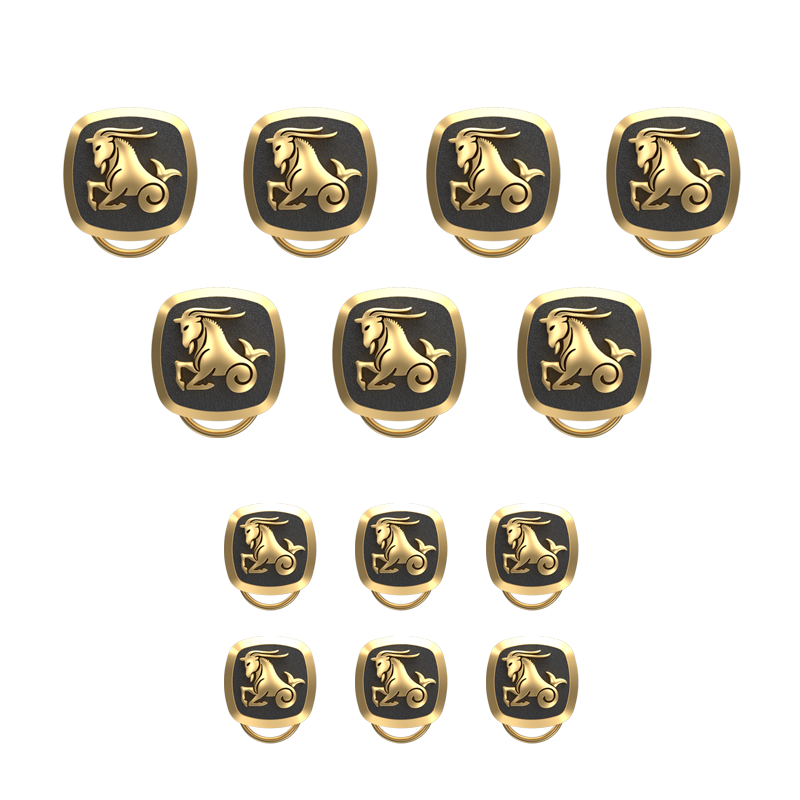 Capricorn Zodiac, Constellation Button set with 18kt Gold Plating & Enamel on Brass.