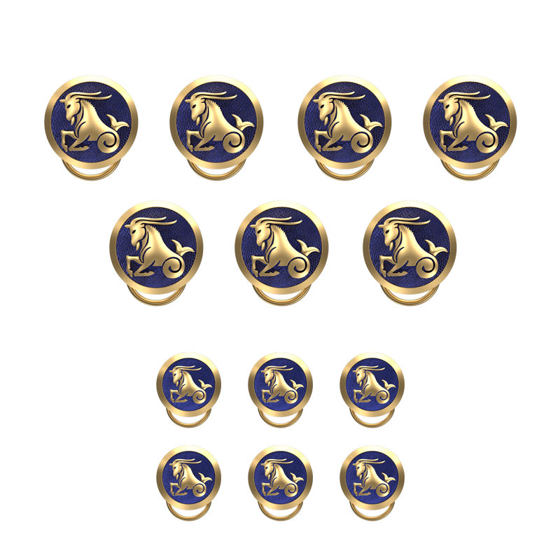 Capricorn Zodiac, Constellation Button set with 18kt Gold Plating & Enamel on Brass.