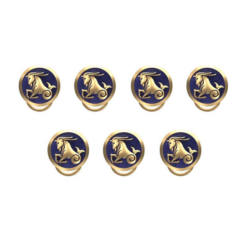 Capricorn Zodiac, Constellation Button set with 18kt Gold Plating & Enamel on Brass.