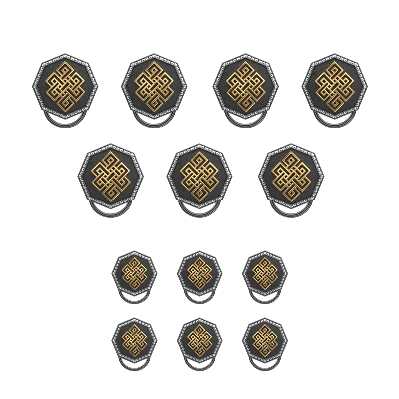 Infinity Luxe, Spiritual Button set with CZ Diamonds, 18kt Gold & Black Ruthenium Plating on Brass.
