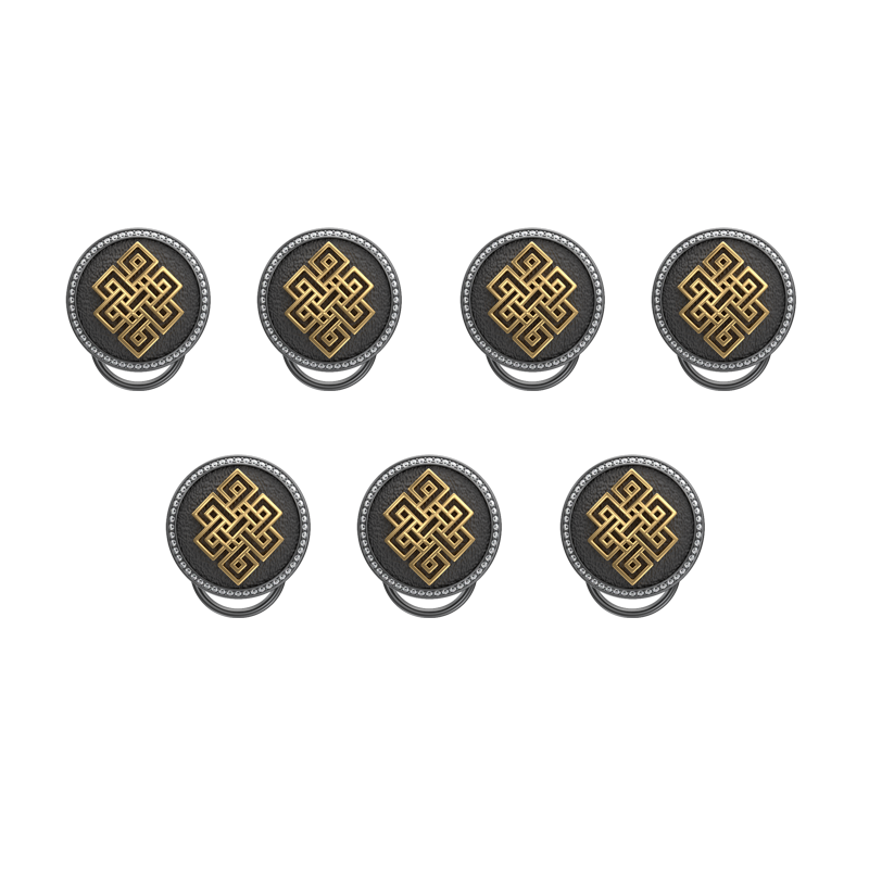 Infinity Luxe, Spiritual Button set with CZ Diamonds, 18kt Gold & Black Ruthenium Plating on Brass.